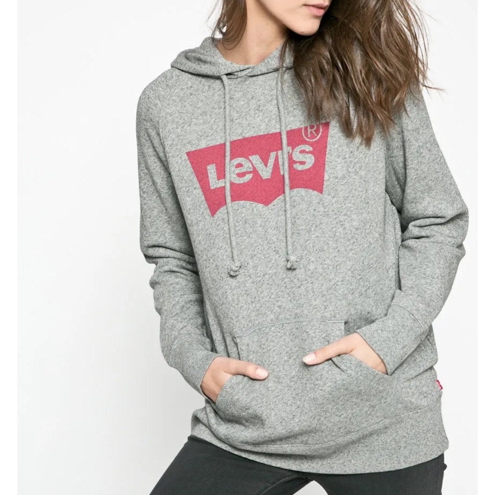 Levi's Gray Hoodie Sweatshirt with Pink Logo
